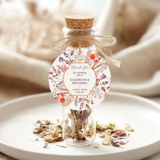 Étiquettes Cadeau Gold Rustic Boho Chic Fleur sauvage Merci Mariage