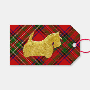 Étiquettes-cadeau Gold Scottie Chien Plaid
