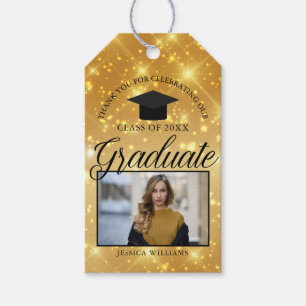 Étiquettes-cadeau Gold Sparkle Graduate Photo Chic Graduate Party