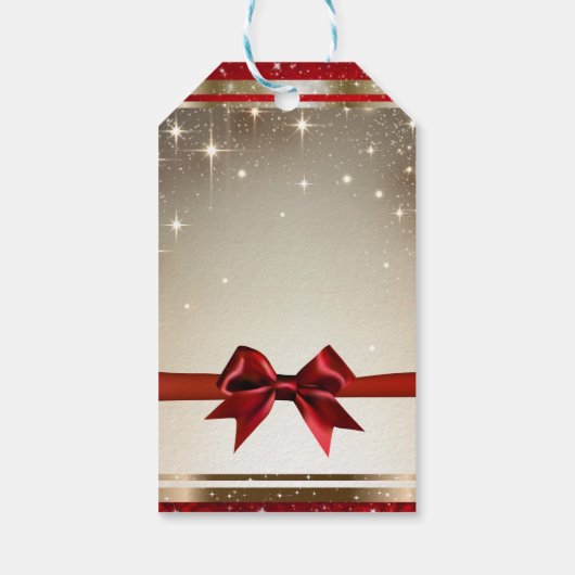 Étiquettes-cadeau Gold Sparkle Red Bow Chic Soirée de vacances éléga (Dos)