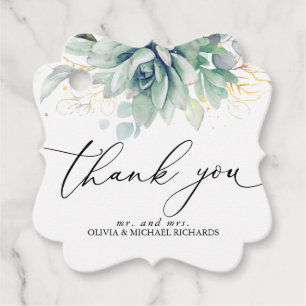 Étiquettes Cadeau Gold Succulents Verdure Mariage Merci