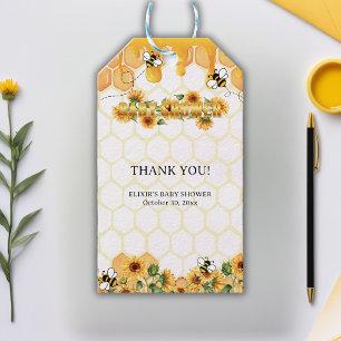 Étiquettes-cadeau Gold Sunflower Honeycomb Honeybee Baby shower