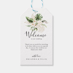Étiquettes-cadeau Gold Tropical Foliage Floral Mariage Bienvenue