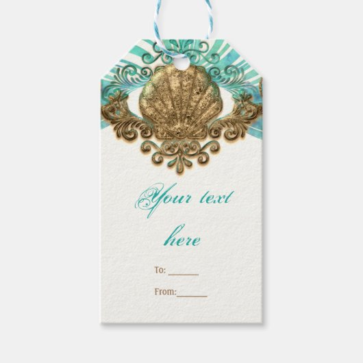 Étiquettes-cadeau Gold & Turquoise Sea Shell Glam Beach Party Favori (Devant)