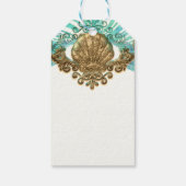 Étiquettes-cadeau Gold & Turquoise Sea Shell Glam Beach Party Favori (Dos)
