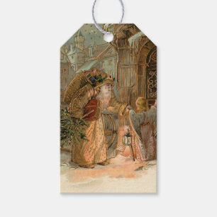 Étiquettes-cadeau Gold Vintage Père Noël et Ange