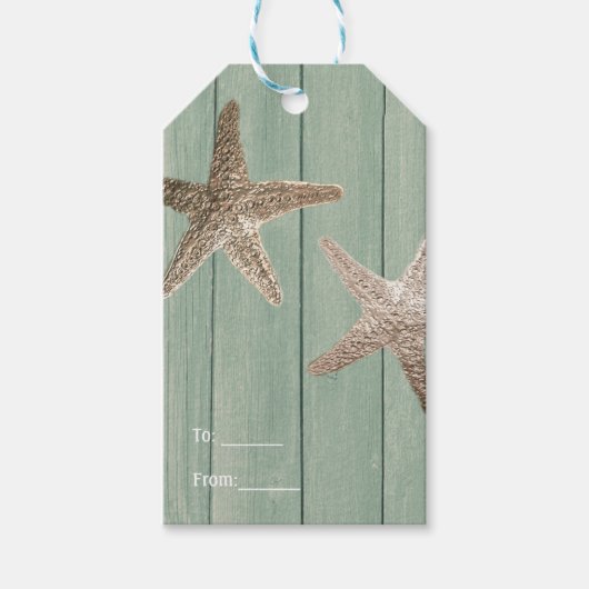 Étiquettes-cadeau Golden Starfish & Wood Elegant Beach Custom Favori (Devant)