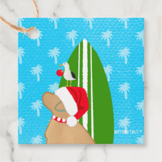Étiquettes Cadeau Golden Surf Dog Christmas Flat Gift Card
