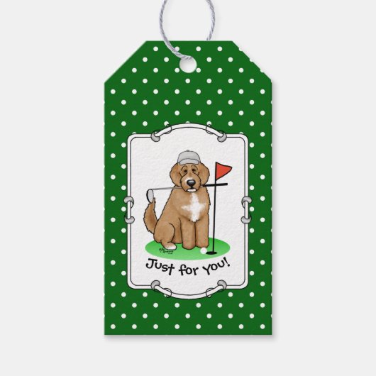 Étiquettes-cadeau Goldendoodle Chien Jouer Golf (rouge whmk2) Plaisi (Devant)