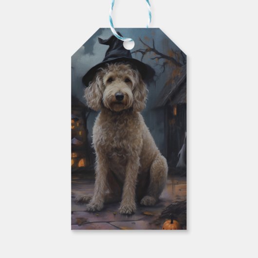 Étiquettes-cadeau Goldendoodle Citrouille Halloween effrayant (Dos)