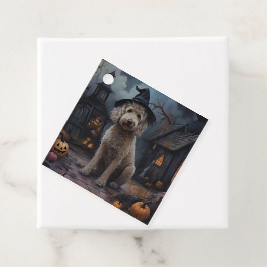 Étiquettes Cadeau Goldendoodle Citrouille Halloween effrayant (En situation)