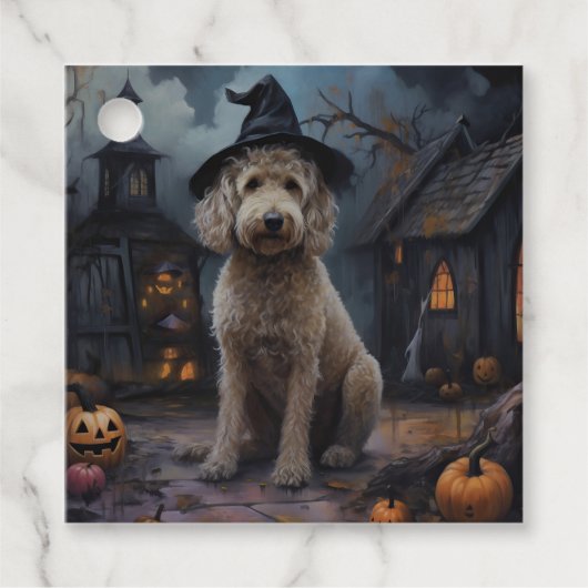 Étiquettes Cadeau Goldendoodle Citrouille Halloween effrayant (Devant)
