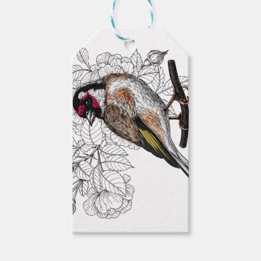 Étiquettes-cadeau Goldfinch et rose (Devant)