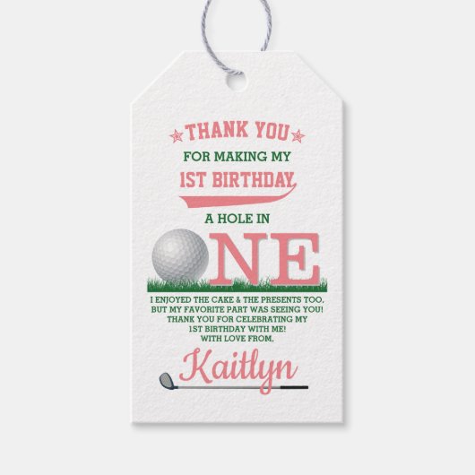 Étiquettes-cadeau Golf PAR-TEE 1er anniversaire (Devant)