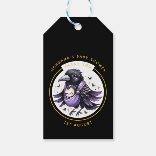 Étiquettes-cadeau Goth Bébé garçon ou fille Douche Crow Merci (Devant)