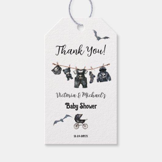 Étiquettes-cadeau Goth Halloween Clothesline Baby shower (Devant)