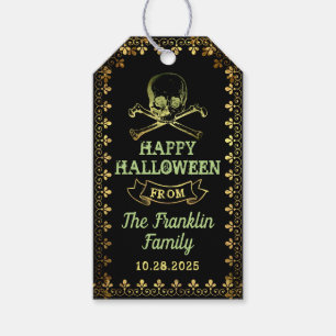 Étiquettes-cadeau Gothique Black & Gold Skull Halloween Party