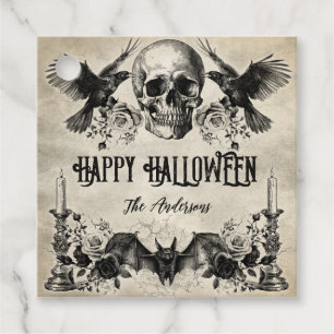 Étiquettes Cadeau Gothique Halloween crâne bougie corbeau corbeau no