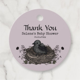 Étiquettes Cadeau Gothique noir corbeau Baby shower de nid d'oiseaux