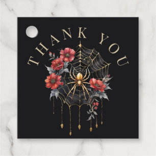 Étiquettes Cadeau Gothique Rouge & Or Floral Spiderweb Merci
