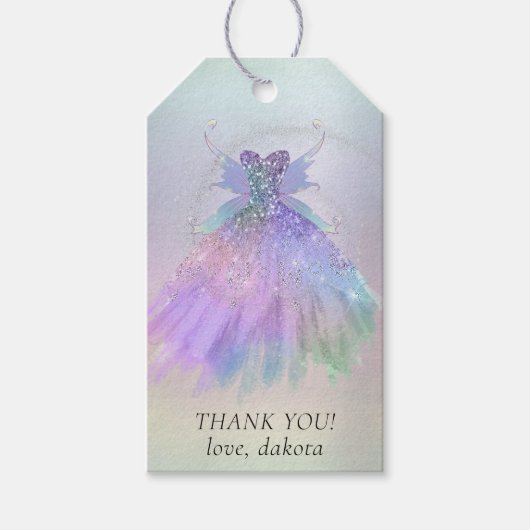 Étiquettes-cadeau Gown Ethereal Fairy Wing | Rainbow Ombre Merci (Devant)
