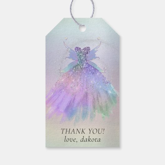 Étiquettes-cadeau Gown Ethereal Fairy Wing | Rainbow Ombre Merci (Dos)