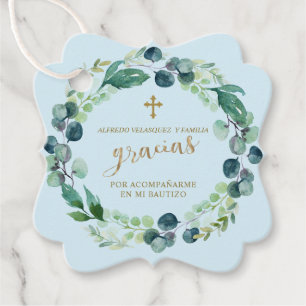 Étiquettes Cadeau Gracias Rose Blush Floral Gold Cross Bautizo