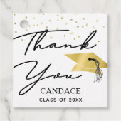 Étiquettes Cadeau Graduation Black Gold Script Confetti Merci (Devant)