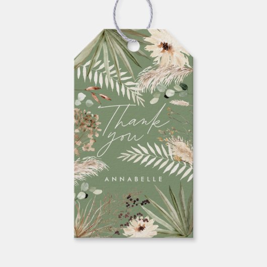 Étiquettes-cadeau Graduation merci sauge pampas vert eucalyptus (Devant)