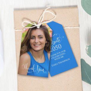 Étiquettes-cadeau Graduation Photo Elégant Merci Favor Blue