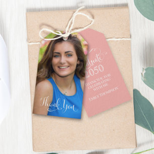 Étiquettes-cadeau Graduation Photo Elégant Merci Favor Peach