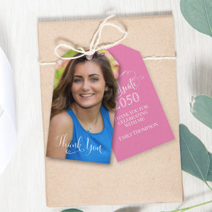 Étiquettes-cadeau Graduation Photo Elégant Merci Favor rose