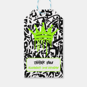 Étiquettes-cadeau Graffiti Couronne Vert Orange Merci Anniversaire