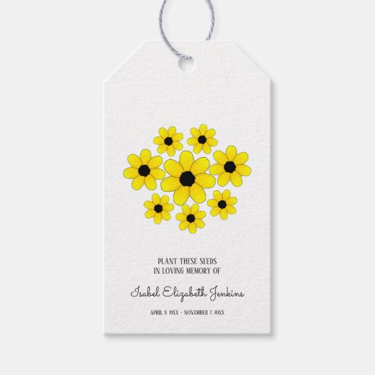 Étiquettes-cadeau Graines Memorial Jaune Daisy Funeral Keepsaké (Devant)