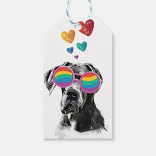 Étiquettes-cadeau Grand chien Danse avec Coeurs Saint-Valentin