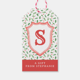 Étiquettes-cadeau Grandmillennial Preppy Holly Monogram Crest