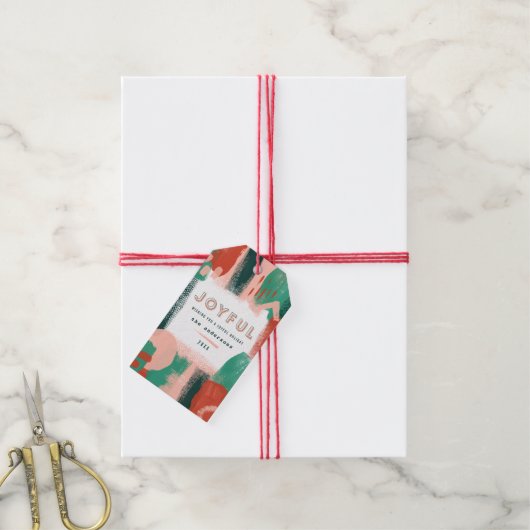 Étiquettes-cadeau Graphique abstrait moderne rouge, rose + vert joye (Avec de la ficelle)