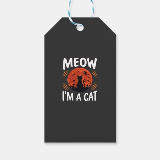 Étiquettes-cadeau Graphisme de silhouette de chat de lune drôle d'Ha (Devant)