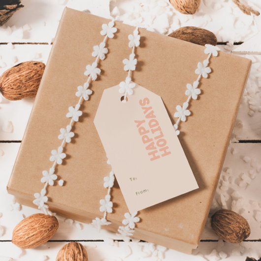 Étiquettes-cadeau Gras Moderne Joyeux Vacances Corail à