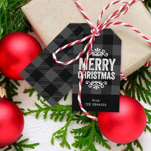 Étiquettes-cadeau Gray and BlackBuffalo Check Rustic Christmas