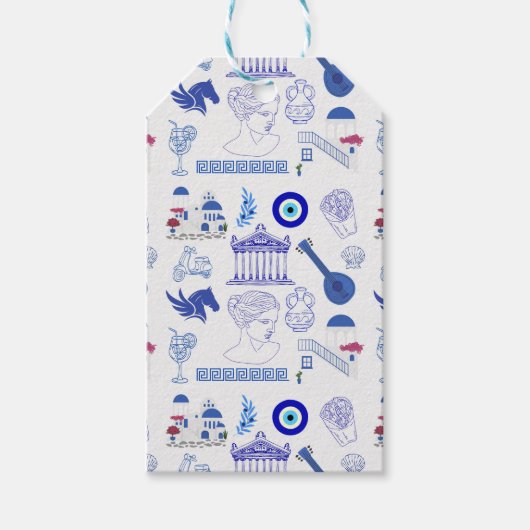 Étiquettes-cadeau Grèce Bleu et Blanc (Devant)