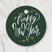 Étiquettes Cadeau Green and Gold Happy New Year Calligraphy Wreath (Devant)