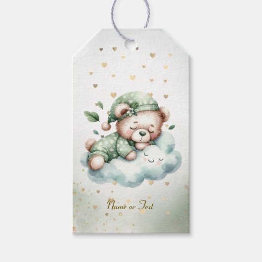 Étiquettes-cadeau Green Boho Sleeping Teddy Bear mignonne Party (Devant)