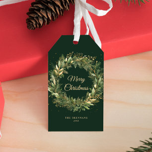 Étiquettes-cadeau Green Elegant Noël Wreath Botanical Holiday
