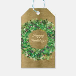 Étiquettes-cadeau Green et Gold Holiday Wreath
