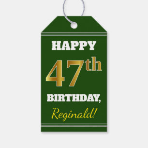 Étiquettes-cadeau Green, Faux Gold 47e anniversaire + Nom personnali