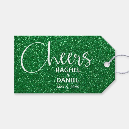 Étiquettes-cadeau Green Faux Parties scintillant Mariage Faveur (Devant (Horizontal))