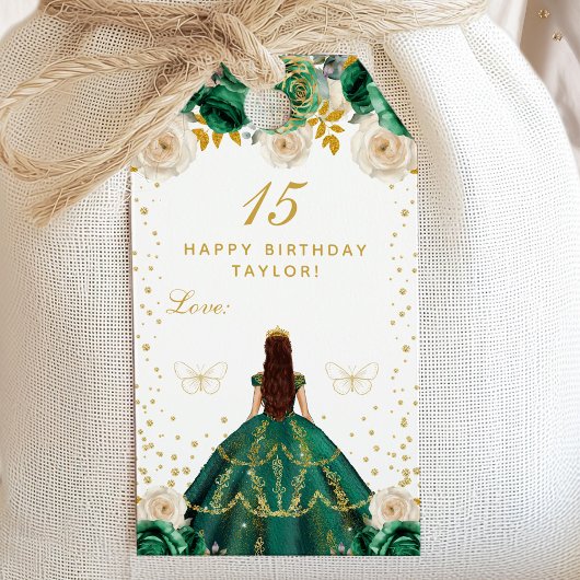 Étiquettes-cadeau Green Floral Princess Joyeux anniversaire