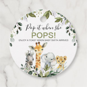 Étiquettes Cadeau Green Foliing Safari Baby shower Pop It