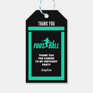 Étiquettes-cadeau Green Football Player Girl, Birthday Girl Team